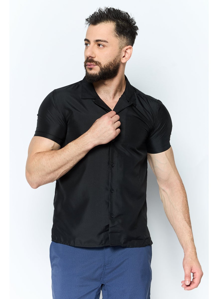 Modern Culture Men Regular Fit Plain Short Sleeve Casual Shirts, Black  - Image 1