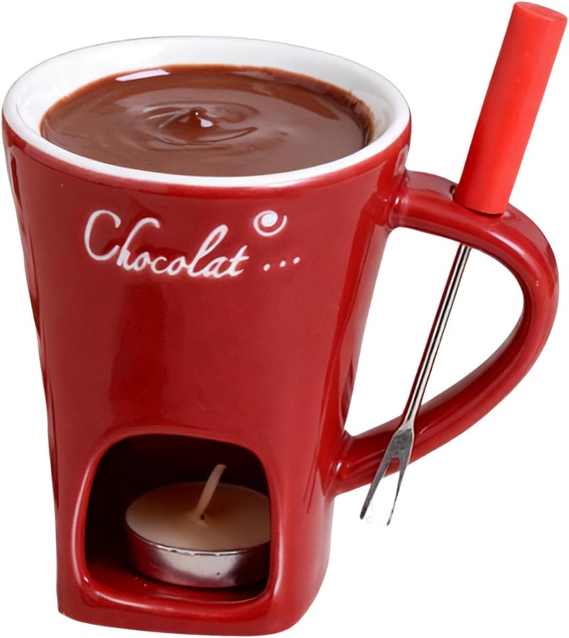 Chocolate Fondue Cup - Butter Warmer with Fork - Personal Fondue Coffee Mug Warmer - for Seafood Appetizer Dessert Sauce Candy Bread Caramel Date Night Birthday Wedding Party - Image 1
