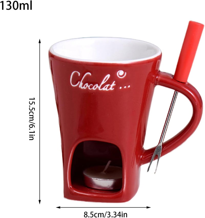 Chocolate Fondue Cup - Butter Warmer with Fork - Personal Fondue Coffee Mug Warmer - for Seafood Appetizer Dessert Sauce Candy Bread Caramel Date Night Birthday Wedding Party - Image 4