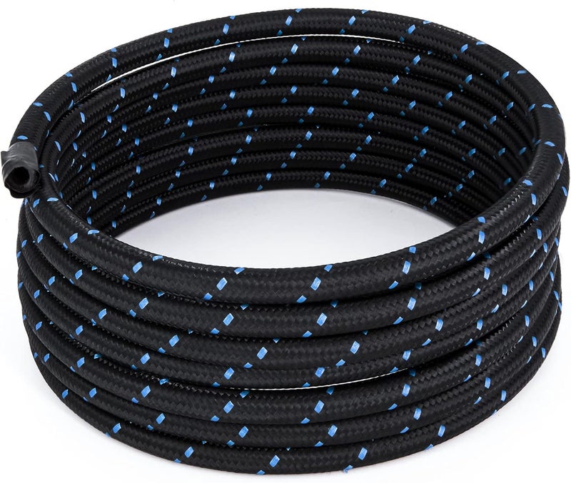 Partschoice 20 Feet -6AN AN6 3/8" Fuel Line Hose Braided Stainless Steel Oil Gas Fuel Hose Line, Black & Blue - Image 1