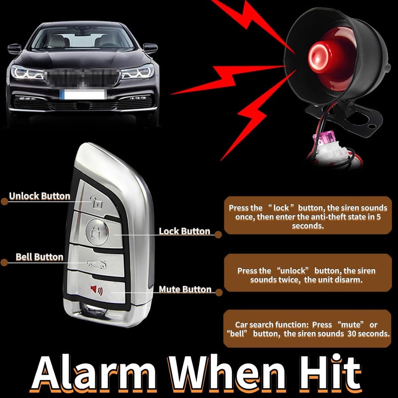 CHADWICK Car Horn Siren Alarm,Universal Car Alarm Security Protection System with 2 Remote Controls,7-Level Sensitivity,12v,Anti-Theft Device,No Thread Trimmin,Non-Destructive Installation (CW-8131) - Image 3