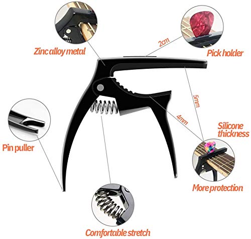 TANMUS 3in1 Guitar Capo for Acoustic and Electric Guitars,2 Pack(with Pick Holder and 6 Picks),Ukulele,Strings Accessories (Black&Wood) - Image 4