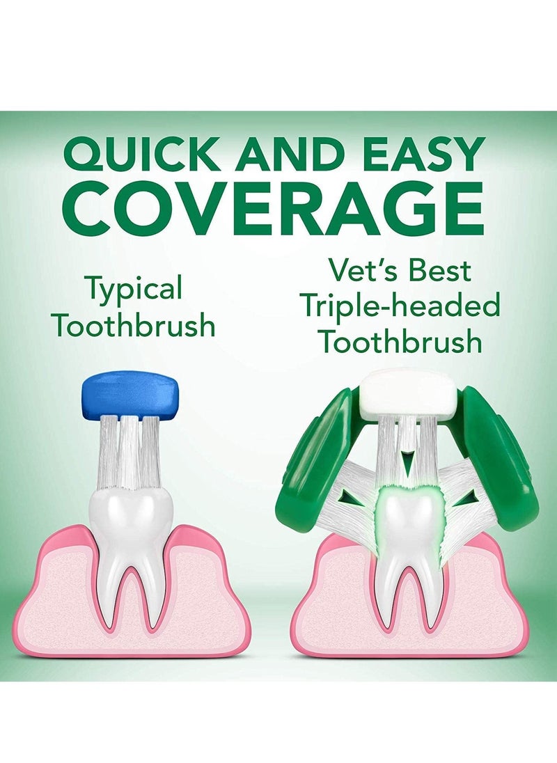 Vet's Best Triple Headed Toothbrush for Dogs Green/White  - Image 2