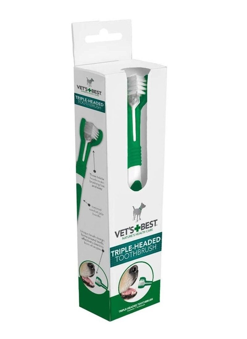 Vet's Best Triple Headed Toothbrush for Dogs Green/White  - Image 1