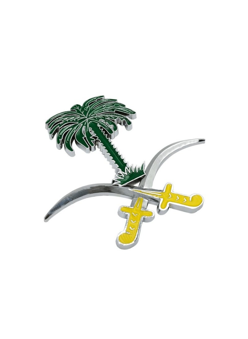 Emblem of Saudi Arabia: Gold and Green Palm Tree and Crossed Scimitars Car Badge/Decal with Mounting Hardware - Image 2