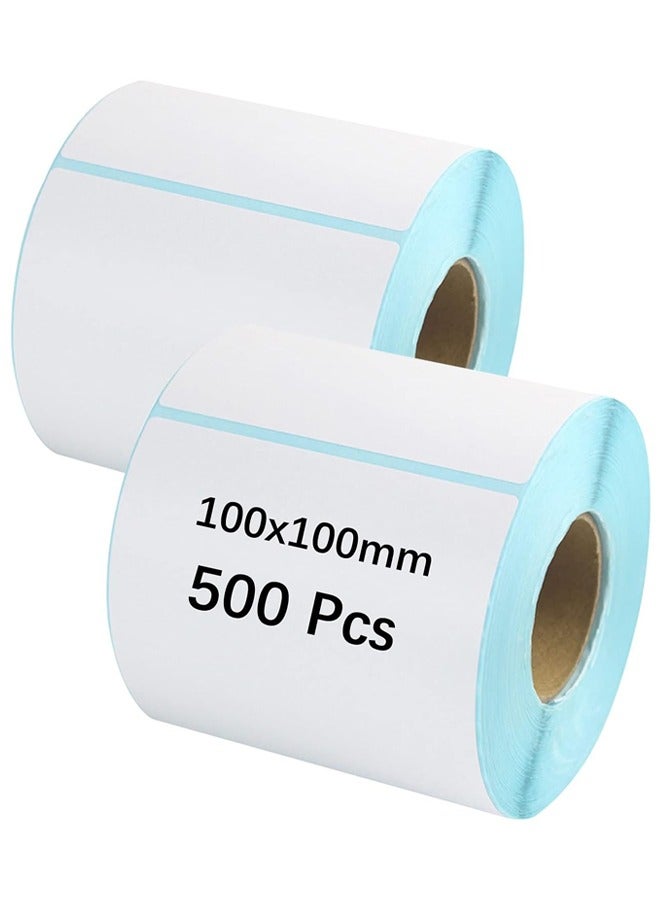 DUNISO 2 Rolls Labels Stickers，Printable Direct Thermal Labels Self-Adhesive Stickers 4 x 10 cm, Paper Barcode Address Shipping Mailing Postage Blank 100mm x 100mm x 500pcs - Image 1