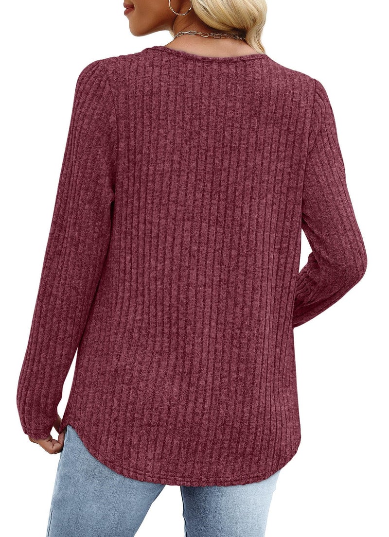 WIHOLL Womens Long Sleeve Tops V Neck Red Tops Dressy Casual Lightweight Sweaters Cute Winter Early Fall Fashion Clothing 2025 Tunic Shirts Old Money Clothes School Outfits for Teachers Red M - Image 5
