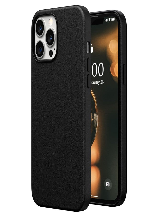 جراب SURPHY متوافق مع iPhone 13 Pro Max، جراب هاتف فاخر من الجلد الصناعي (بأزرار معدنية وبطانة من الألياف الدقيقة) لهاتف 13 Pro Max (6.7 بوصة 2021)، أسود - Image 1