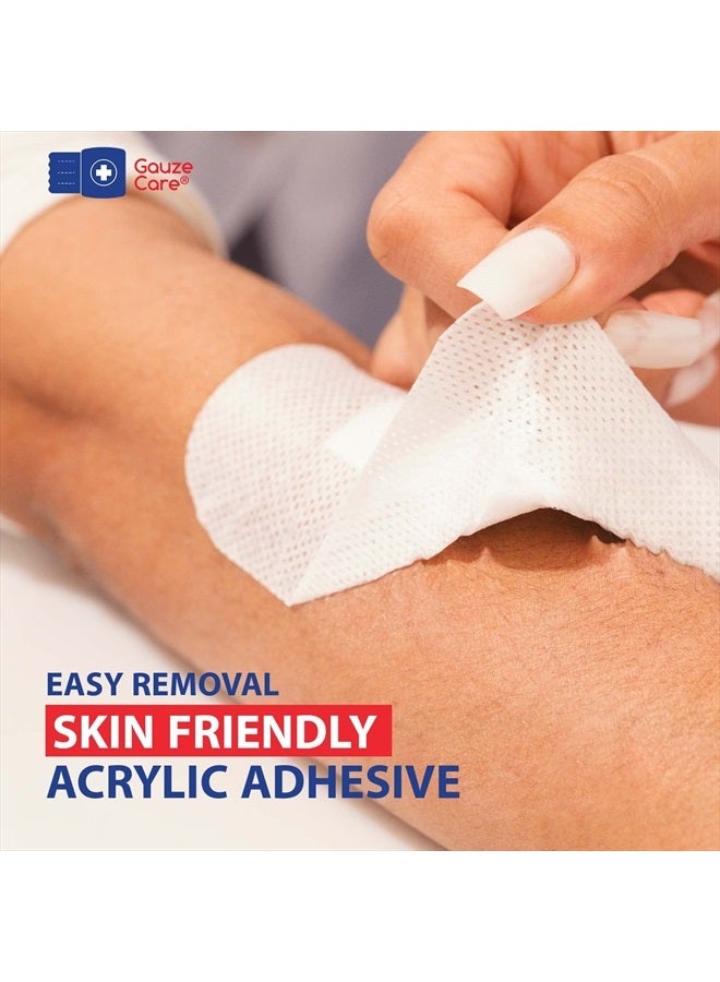 Gauze Care ضمادات جزيرة غاز 4x4 بوصة 28 قطعة | أكياس معقمة مغلفة بشكل فردي | وسادة غير لاصقة 2x2 في المنتصف مع حدود لاصقة أكريليكية | وسادات لاصقة مقاومة للماء للعناية بالجروح والضمادات - Image 3