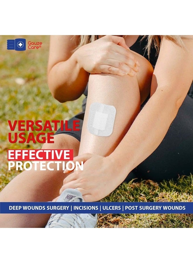 Gauze Care ضمادات جزيرة غاز 4x4 بوصة 28 قطعة | أكياس معقمة مغلفة بشكل فردي | وسادة غير لاصقة 2x2 في المنتصف مع حدود لاصقة أكريليكية | وسادات لاصقة مقاومة للماء للعناية بالجروح والضمادات - Image 5