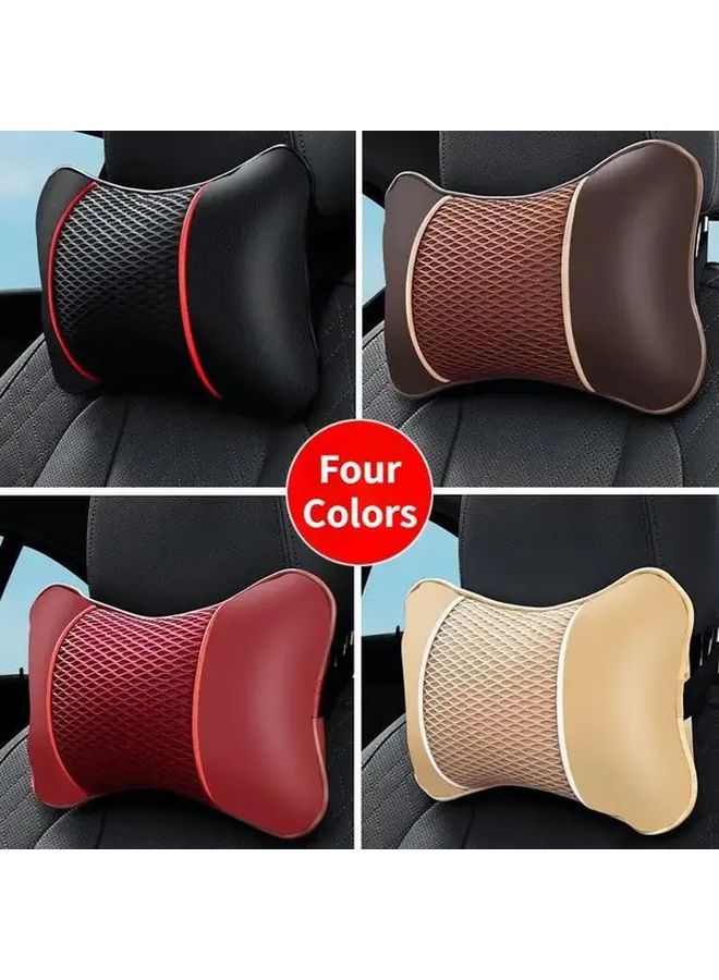 Beige Car Lumbar Cushion With Posture Correction Breathable Adjustable Strap For Headrest - Image 1