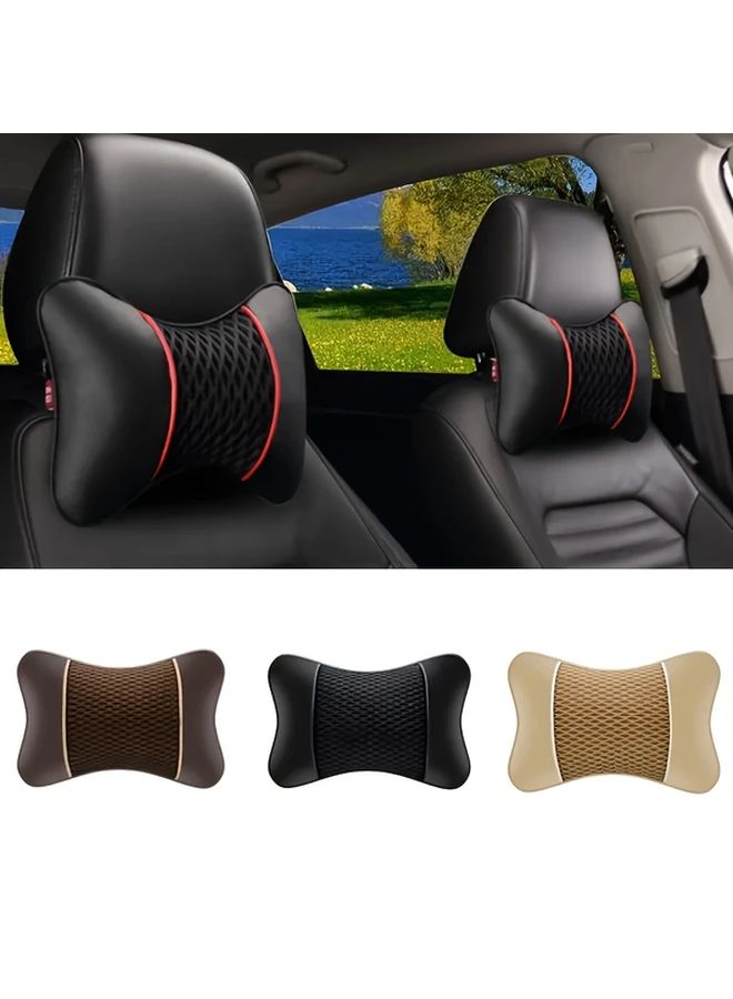 Beige Car Lumbar Cushion With Posture Correction Breathable Adjustable Strap For Headrest - Image 4