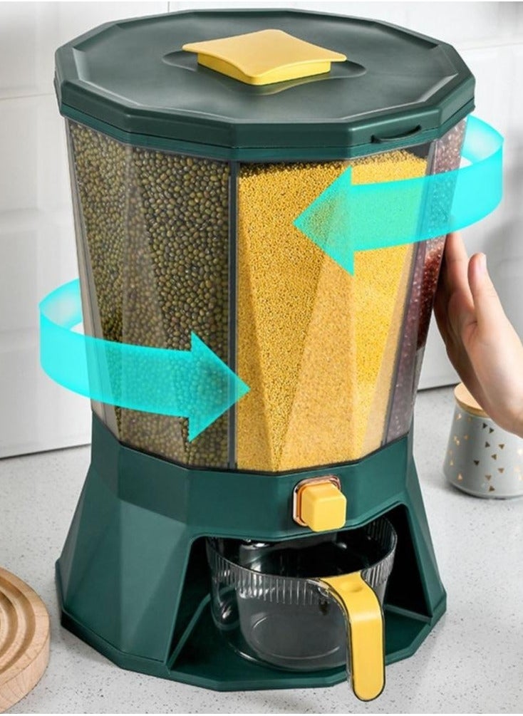 Rotating Rack with Shelves and Dispense Cup for Food Grain Storage