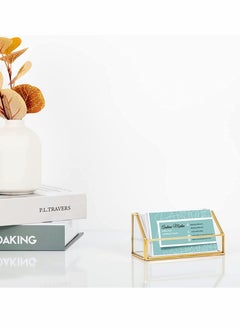 Excefore Glass Business Card Holder, Stand Gold Office Name Card Display Business Card Organizer Storage, Gold Metal Business Card Container Box for Office Desktop Countertop, Fits 80-100 Business Cards (Gold)  - Image 5