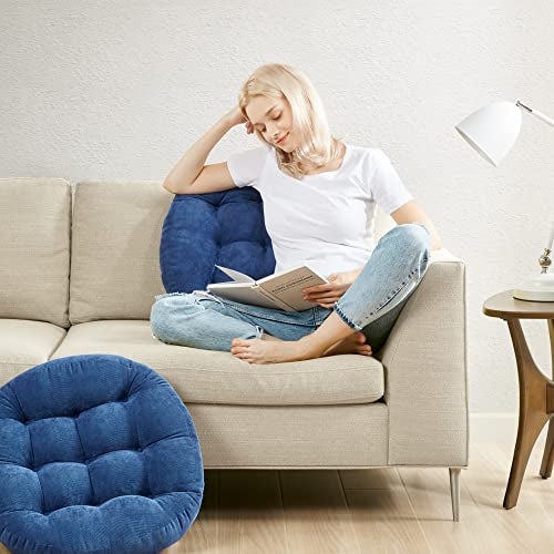 Degrees of Comfort طقم وسائد أرضية من 2، وسائد دائرية كبيرة للجلوس للبالغين، وسائد مخملية محشوة للغرفة المعيشية، لون أزرق بحري، 22 بوصة - Image 5