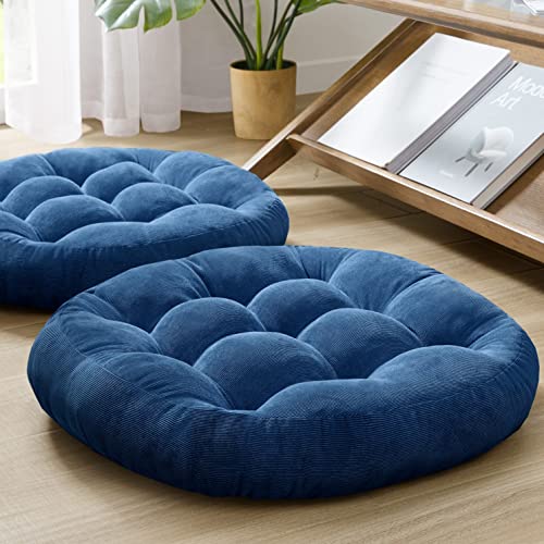 Degrees of Comfort طقم وسائد أرضية من 2، وسائد دائرية كبيرة للجلوس للبالغين، وسائد مخملية محشوة للغرفة المعيشية، لون أزرق بحري، 22 بوصة - Image 1