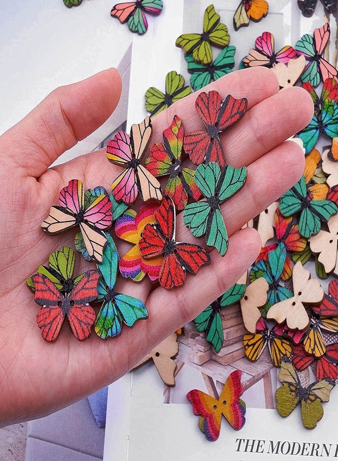 HLARTNET 200Pcs Wooden Butterfly Buttons Bulk - 1 Inch Decorative Butterfly Buttons with 2 Holes for Craft DIY Sewing - Image 2