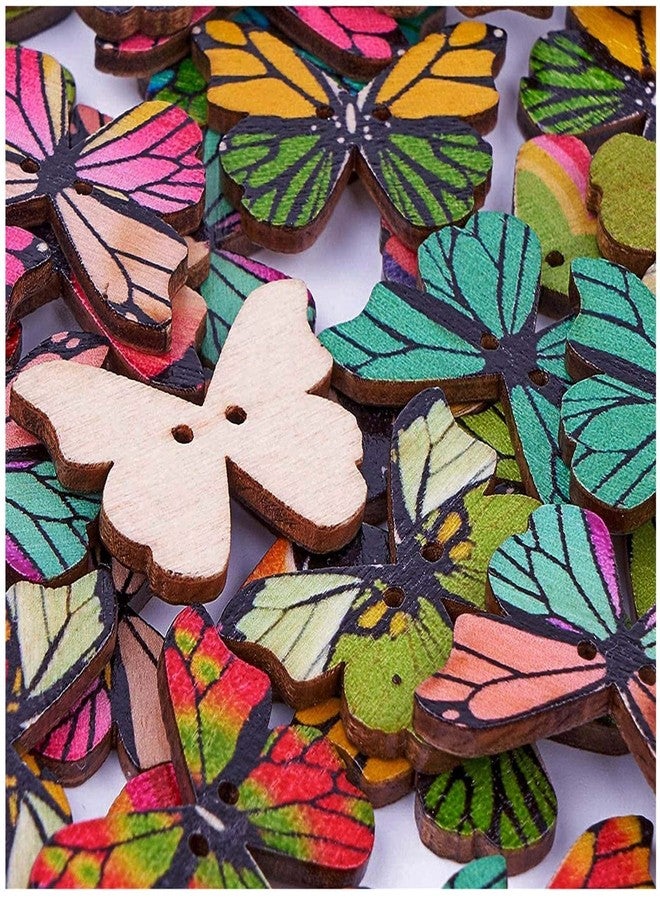 HLARTNET 200Pcs Wooden Butterfly Buttons Bulk - 1 Inch Decorative Butterfly Buttons with 2 Holes for Craft DIY Sewing - Image 3