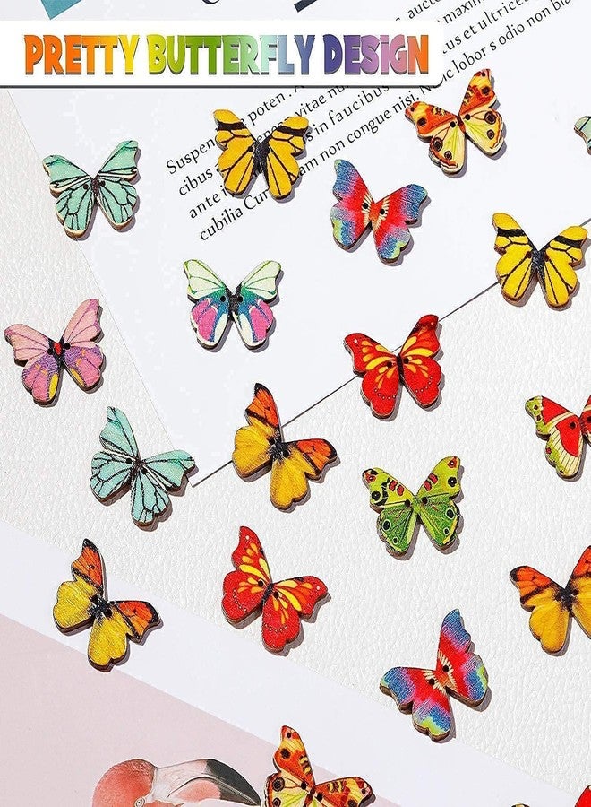 HLARTNET 200Pcs Wooden Butterfly Buttons Bulk - 1 Inch Decorative Butterfly Buttons with 2 Holes for Craft DIY Sewing - Image 5