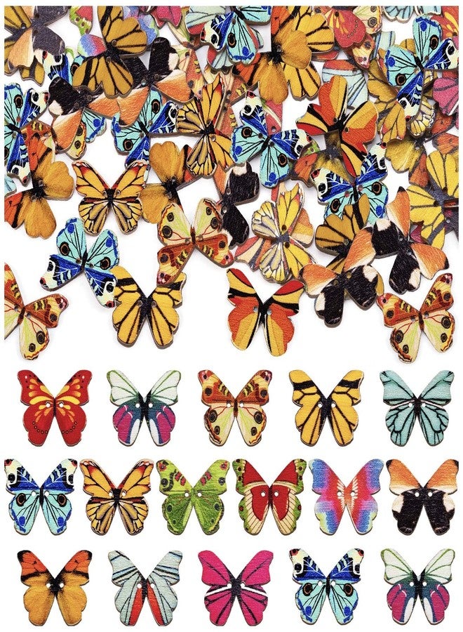 HLARTNET 200Pcs Wooden Butterfly Buttons Bulk - 1 Inch Decorative Butterfly Buttons with 2 Holes for Craft DIY Sewing - Image 1