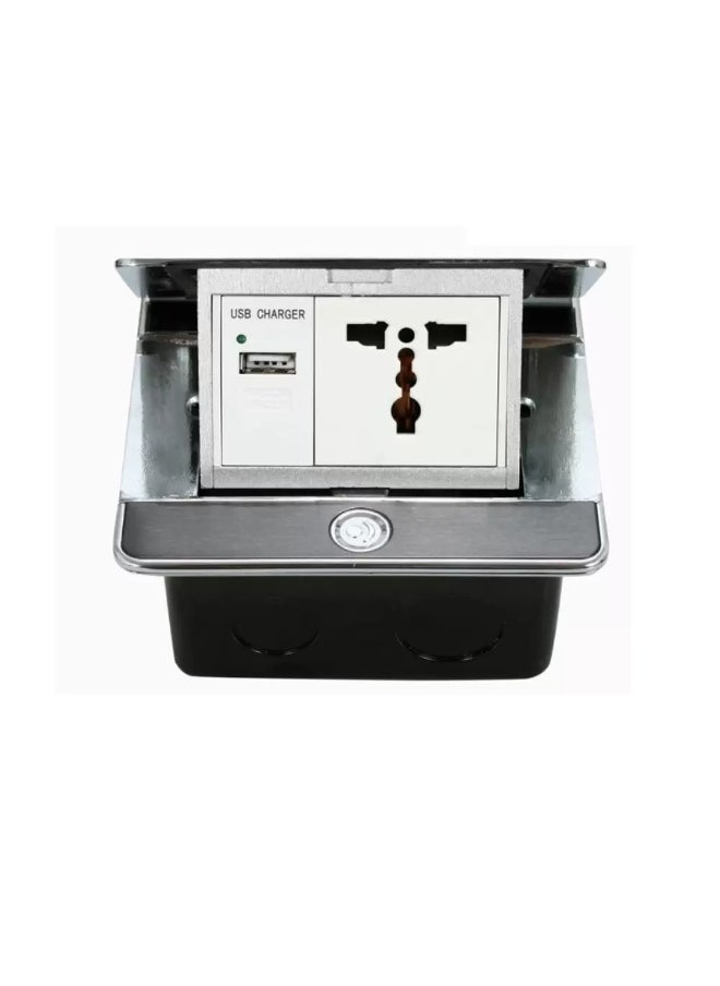 Elitco Elitco - High End Floor Mounted Socket, Under-Counter Power Outlet Box with 3 High Quality Silver Modules with 3 Modules Option, Such As Network Socket, Voice Socket, Power Socket or HDMI, VGA Socket 