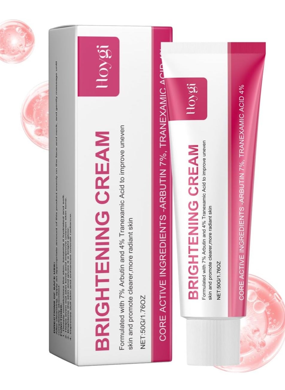 Hoygi Brightening Cream Arbutin Cream|Arbutin 7% + Tranexamic Acid 4% with Niacinamide, Glutathione & Collagen|Facial Cream & Skin Care Cream for All Skin Types 50g | Best Price KSA