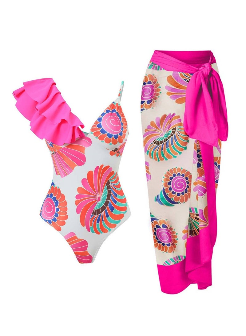 2pcs one piece swimsuit lace up swimsuit maxi skirt swimsuit set - Image 1