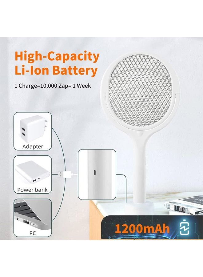 ماركة غير محددة منشة الذباب الكهربائية DMG 5 في 1 مضرب قاتل حشرات داخلي دوار USB-C قابل لإعادة الشحن الناموس 3500 فولت جهد عالي مع قاعدة ثابتة للأشعة فوق البنفسجية وحامل على الحائط  - Image 4