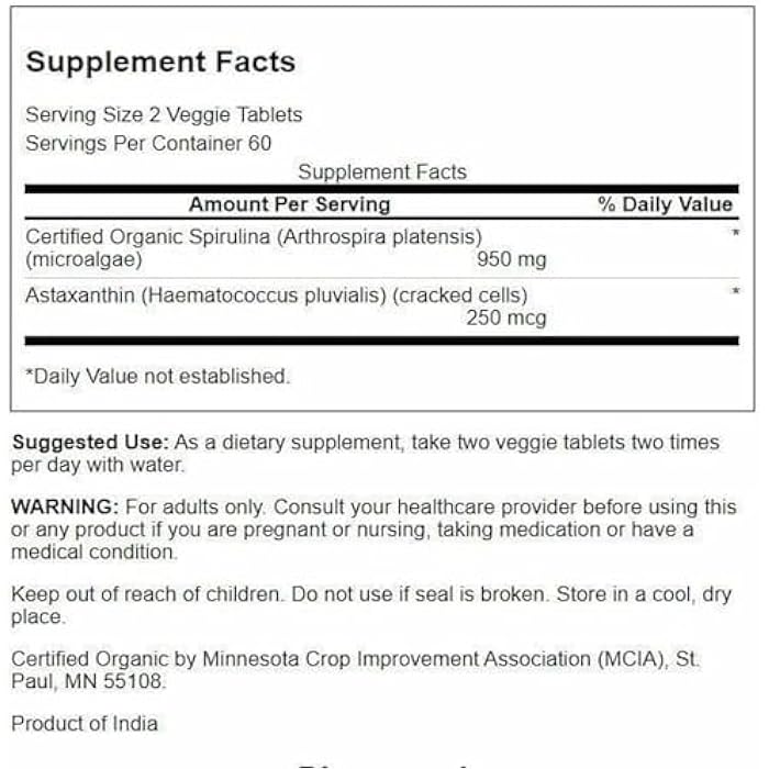 Swanson Organic Spirulina & Astaxanthin 120 Veg Tabs - Image 2