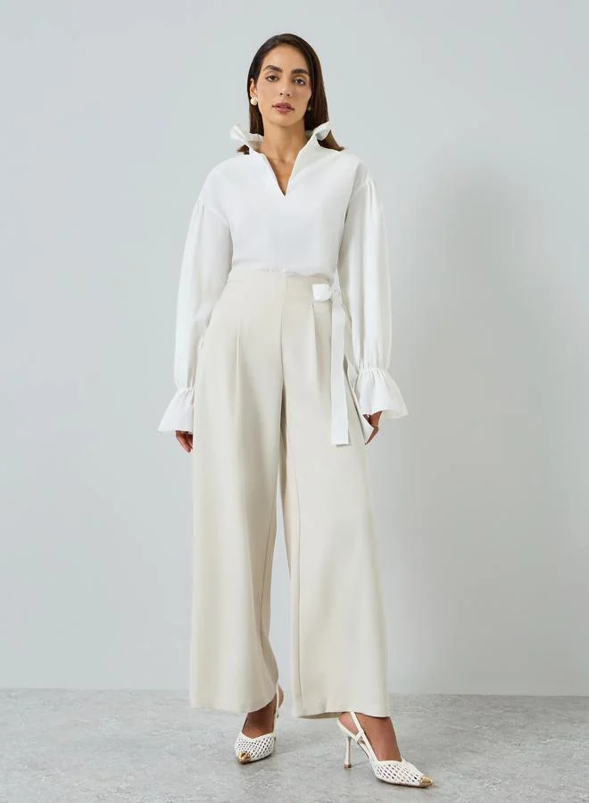 Take Two Women White Ruffle Trim Long Trim Top