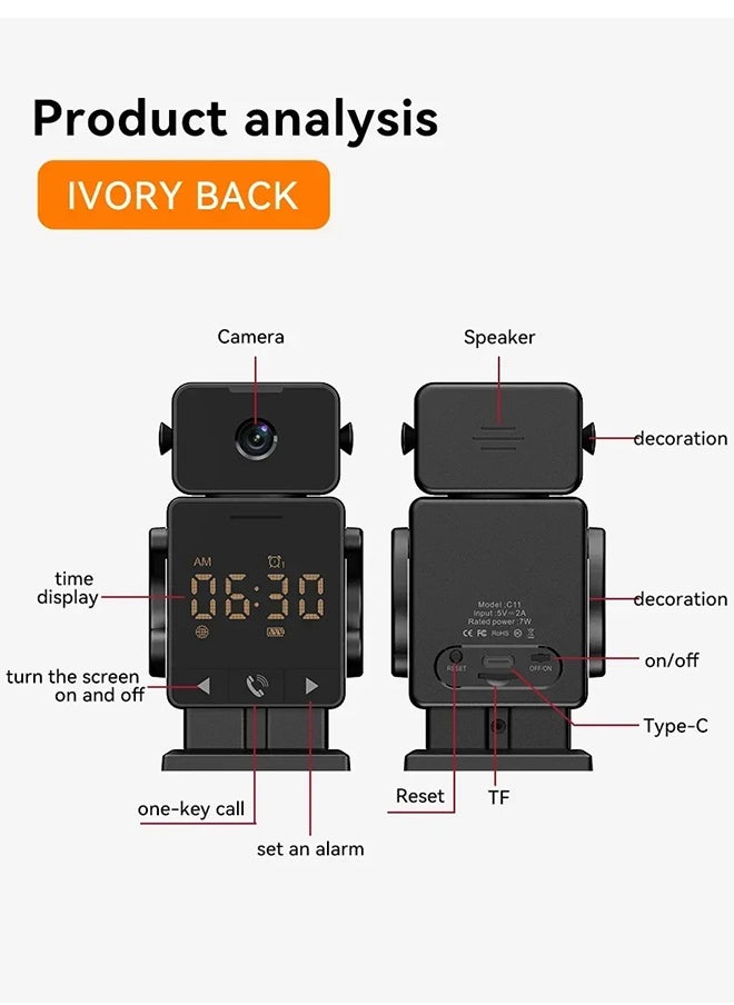 8MP WiFi Mini Cam Clock Camera Bidirectional Audio Indoor, with 128G Card, Baby Monitoring Camera Remote Viewing Wireless Security Cam Tuya App