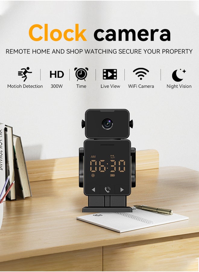 8MP WiFi Mini Cam Clock Camera Bidirectional Audio Indoor, with 128G Card, Baby Monitoring Camera Remote Viewing Wireless Security Cam Tuya App