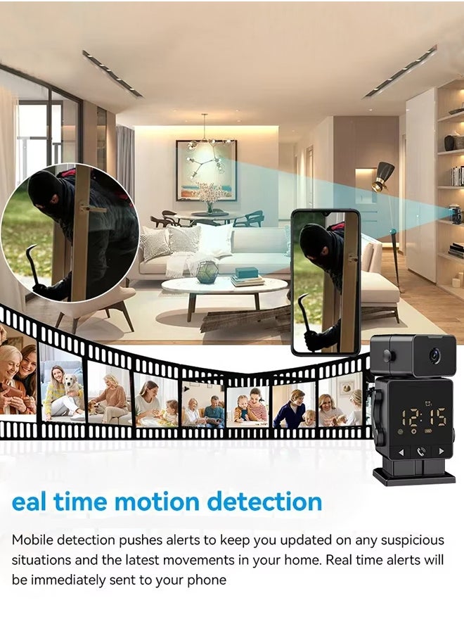 8MP WiFi Mini Cam Clock Camera Bidirectional Audio Indoor, with 128G Card, Baby Monitoring Camera Remote Viewing Wireless Security Cam Tuya App