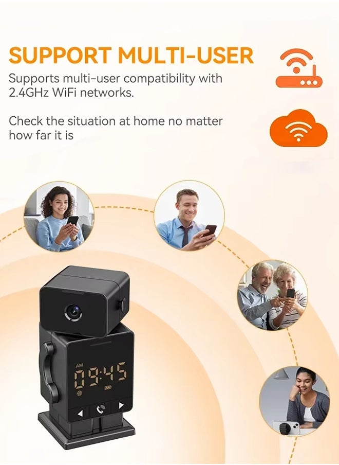 8MP WiFi Mini Cam Clock Camera Bidirectional Audio Indoor, with 128G Card, Baby Monitoring Camera Remote Viewing Wireless Security Cam Tuya App