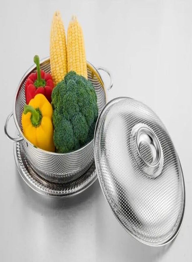 Evona Multi-Use Stainless Steel Colander/Food Strainer/Colander with Lid and Plate Colander Perforated Strainer for Kitchen Washing Pasta/Vegetable/Rice/Fruit/Food Fruit & Vegetable - Image 2