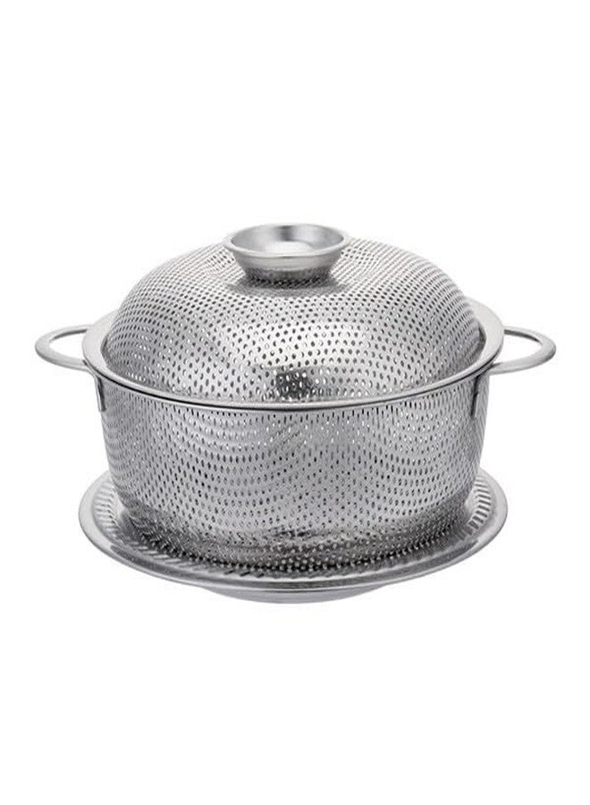 Evona Multi-Use Stainless Steel Colander/Food Strainer/Colander with Lid and Plate Colander Perforated Strainer for Kitchen Washing Pasta/Vegetable/Rice/Fruit/Food Fruit & Vegetable - Image 1