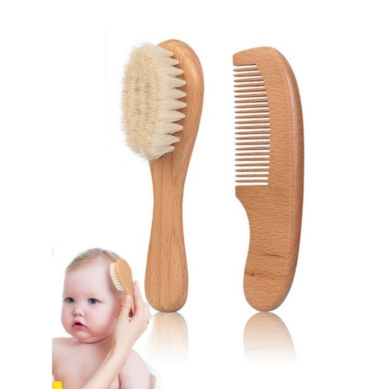 Baby Hair Bush and Comb Set -Nature Lotus Wood with Soft Goat Bristle and Pear Wood Comb for Newborns and Toddlers, Ideal for Cradle Cap - Image 1