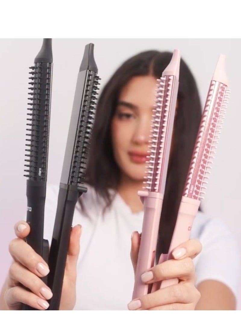 CLARA Dual Slim Hair Straightener Brush 2-in-1 Black| Electric Straightening Brush & Slim Styling Tool | 3 Heat Settings | Fast Heat Distribution | Anti-Frizz & Precision Styling for Roots & Flyaways Black - Image 2