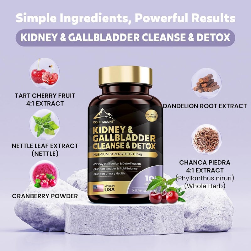 Megneta Kidney Cleanse Detox  Repair Kidney  Gallbladder Health Support Supplement with Cherry Nettle Leaf Cranberry  Dandelion Promotes Urinary Health Bladder  Fluid Balance 100 Softgels - Image 3