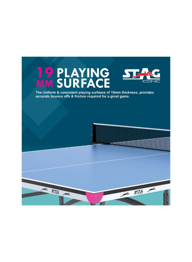 ستاج ستاغ طاولة تنس الطاولة قابلة للطي بسطح علوي أملس مضاد للتوهج وعجلات قابلة للقفل أزرق وأبيض 76 x 152 x 274 سم SG-ACT19 - Image 5