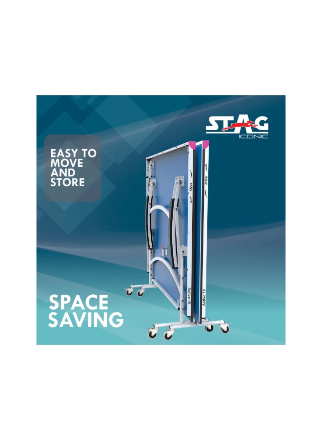 ستاج ستاغ طاولة تنس الطاولة قابلة للطي بسطح علوي أملس مضاد للتوهج وعجلات قابلة للقفل أزرق وأبيض 76 x 152 x 274 سم SG-ACT19 - Image 2