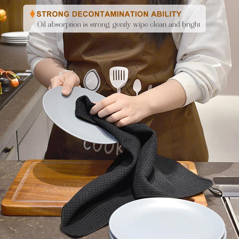 VIVOTE 2 Pack Microfiber Kitchen Towels, Super Absorbent & Quick Drying, Waffle Texture, Black, 50x70cm, 380gsm - Image 3