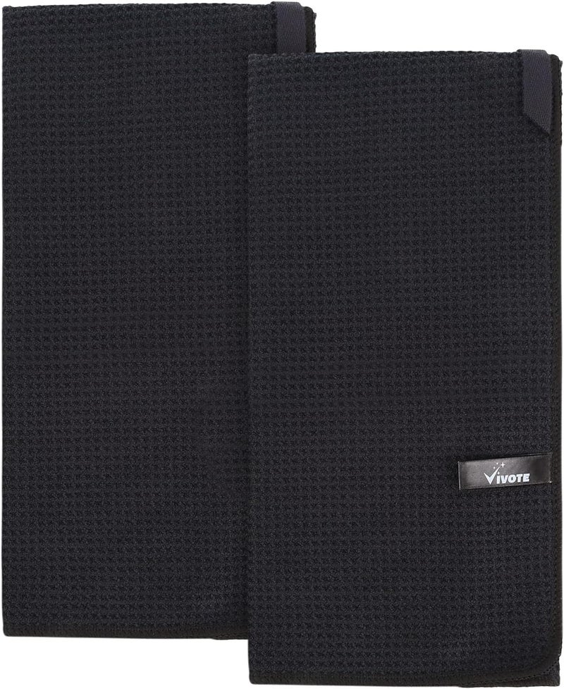 VIVOTE 2 Pack Microfiber Kitchen Towels, Super Absorbent & Quick Drying, Waffle Texture, Black, 50x70cm, 380gsm - Image 1