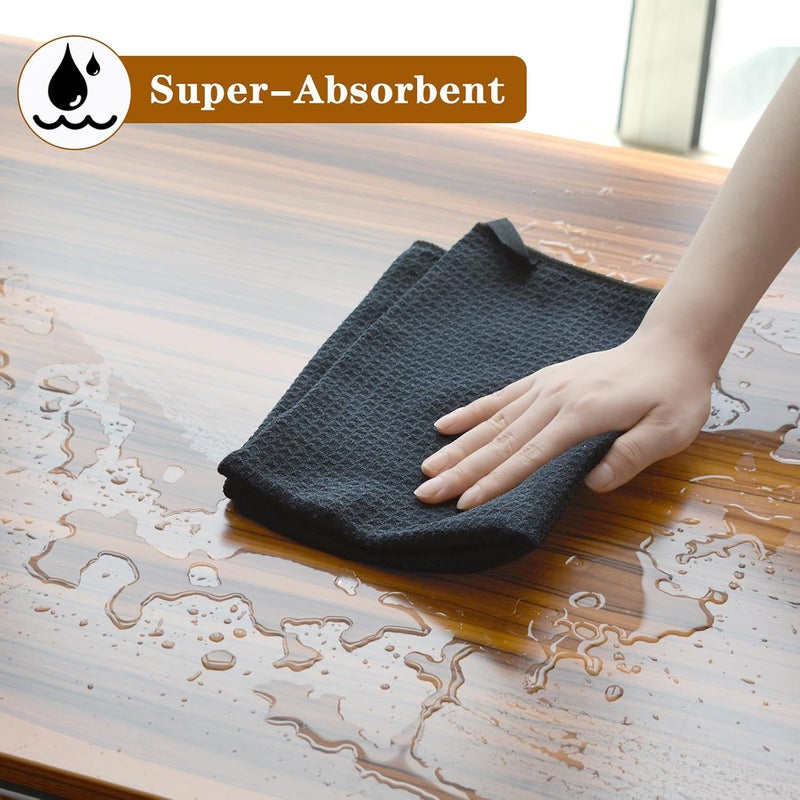 VIVOTE 2 Pack Microfiber Kitchen Towels, Super Absorbent & Quick Drying, Waffle Texture, Black, 50x70cm, 380gsm - Image 5