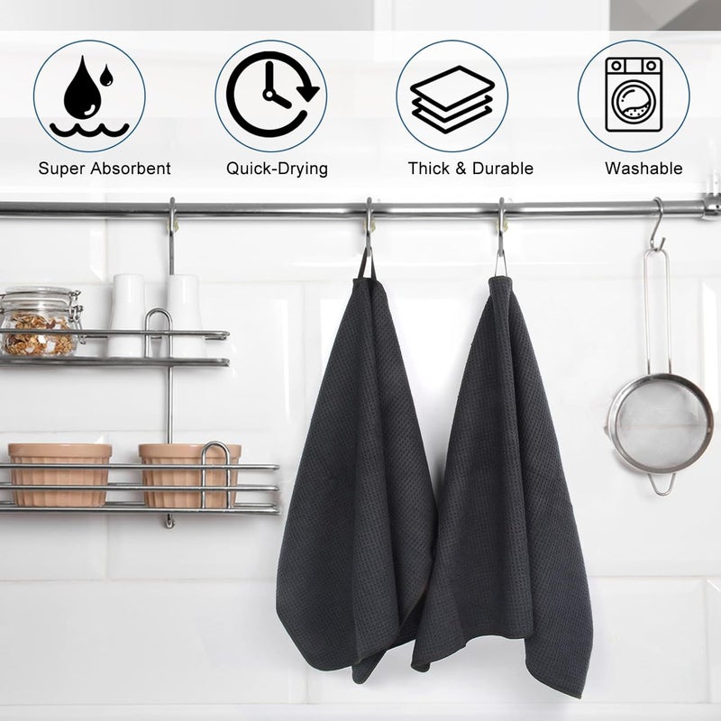 VIVOTE 2 Pack Microfiber Kitchen Towels, Super Absorbent & Quick Drying, Waffle Texture, Black, 50x70cm, 380gsm - Image 2