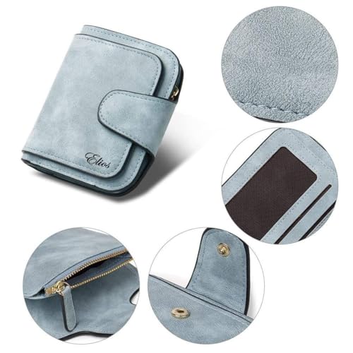Elios Compact Soft PU Leather Ladies Small Pocket Wallet RFID Blocking Credit Card Holder Organizer Purse for Women and Girls with 6 Card Slots Light Blue - Image 3