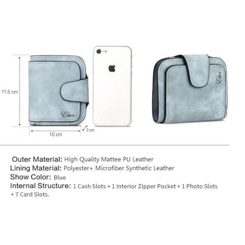 Elios Compact Soft PU Leather Ladies Small Pocket Wallet RFID Blocking Credit Card Holder Organizer Purse for Women and Girls with 6 Card Slots Light Blue - Image 4