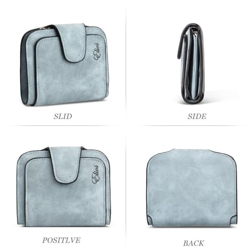 Elios Compact Soft PU Leather Ladies Small Pocket Wallet RFID Blocking Credit Card Holder Organizer Purse for Women and Girls with 6 Card Slots Light Blue - Image 5