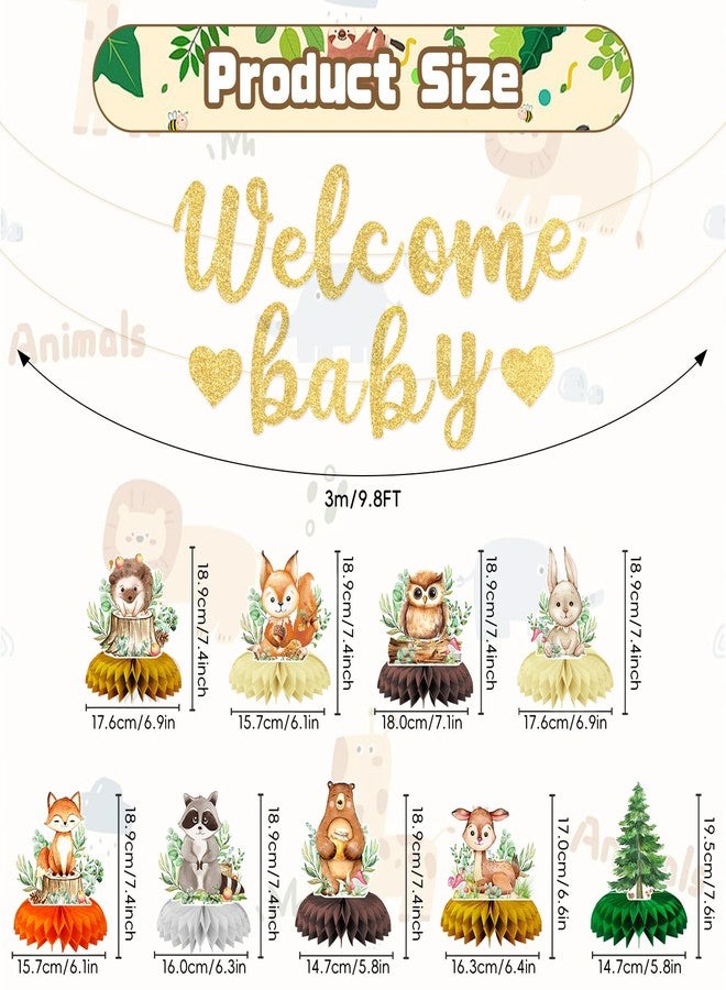 Kreyfer 10-Piece Woodland Baby Shower Honeycomb Centerpieces with Welcome Baby Banner - Forest Animals Table Decorations for Baby Shower, Gender Reveal, Birthday Parties, and Rustic Woodland Theme Decor - Image 2