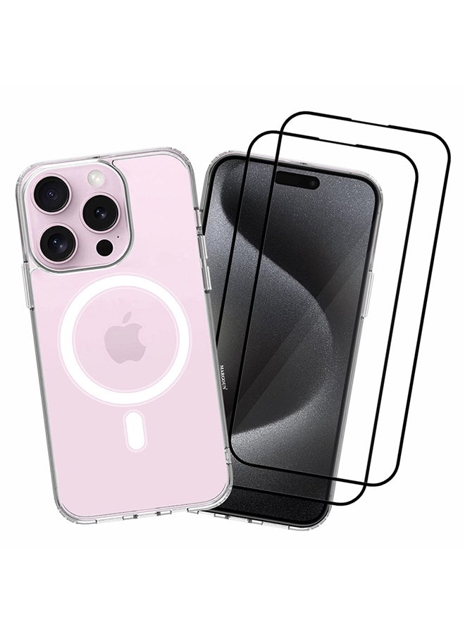 MARGOUN 3 Packs For iPhone 15 Pro Max And 2 Screen Protectors Transparent Anti Yellowing Case MagSafe Compatible With Built In Magnets Recycled Materials Ultra Durable Military Grade Drop Protection Clear - Image 2